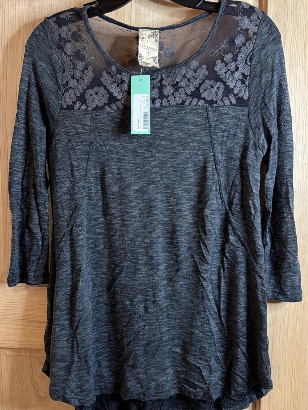 Blu Pepper Charcoal Lace Yoke Long Sleeve Top